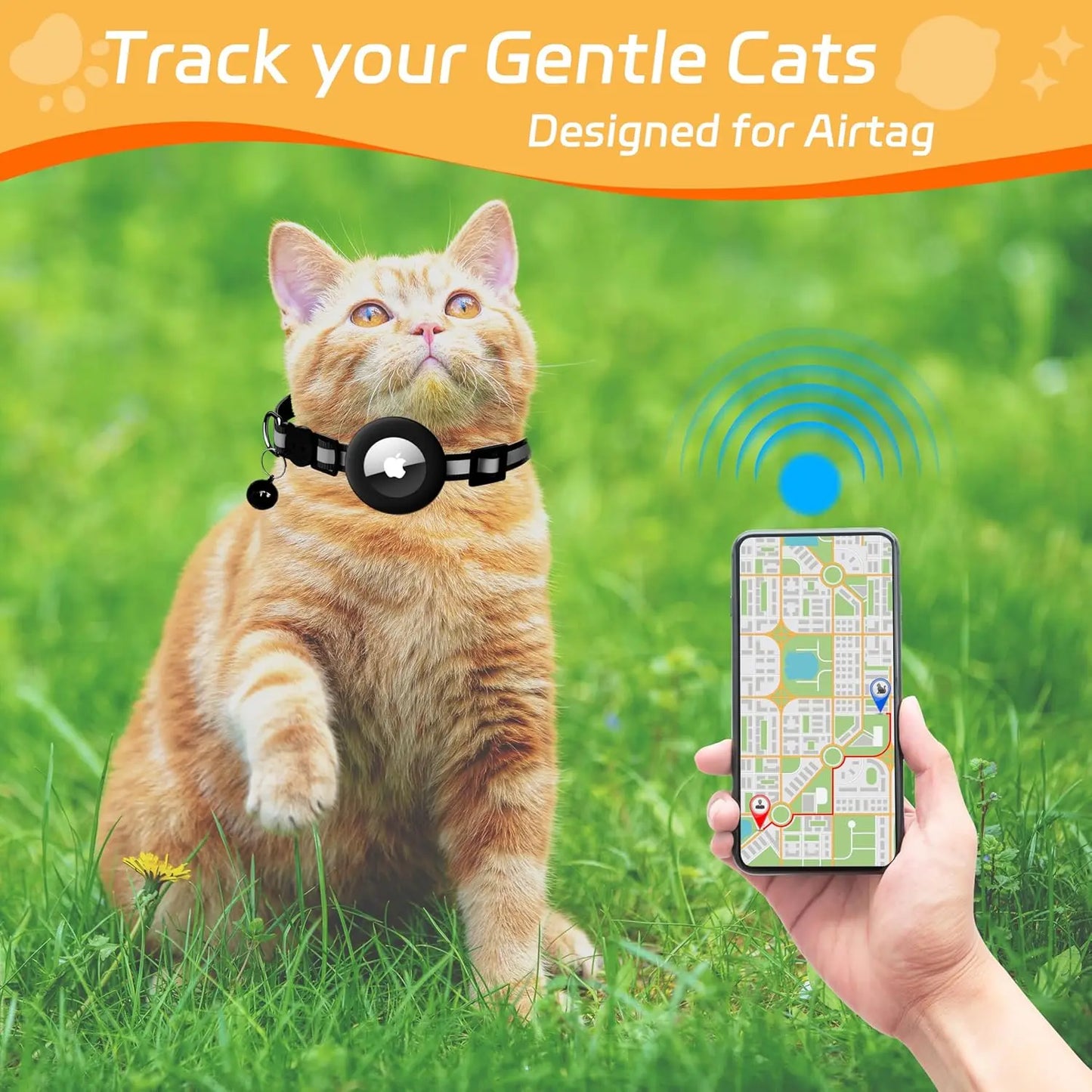 EVERBETTERUS Cat Collar with Air Tag Holder, Reflective Kitten Collar with Bell, Breakaway Airtag Cat Collar GPS Tracker for Cats 0.4’’ Width Adjustable Safe Kitty Collar, Black