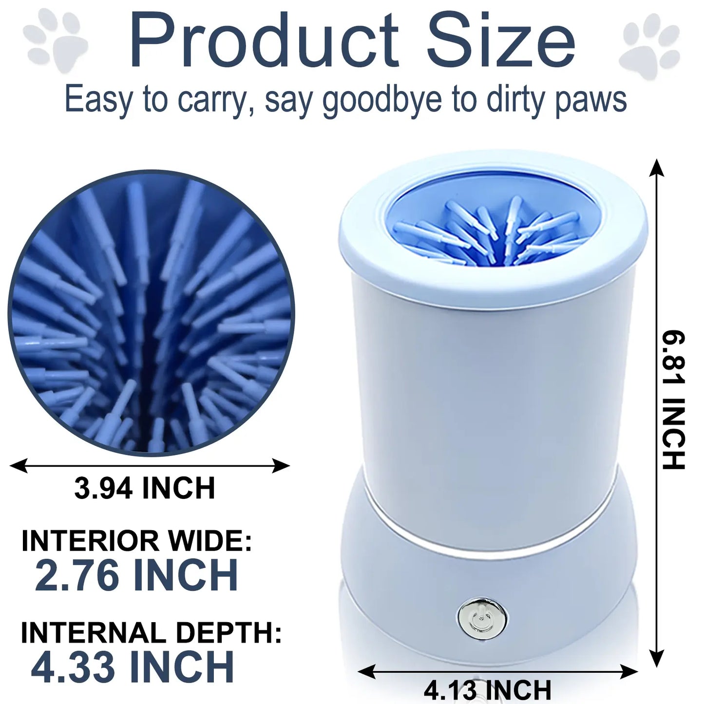 Electric Dog Paw Cleaner & Massager Portable USB Rechargeable Paw Washing Cup for Small to Medium Dogs ABS Silicone Bristles 1500Mah Battery Easy One-Button Operation Pet Grooming Tool
