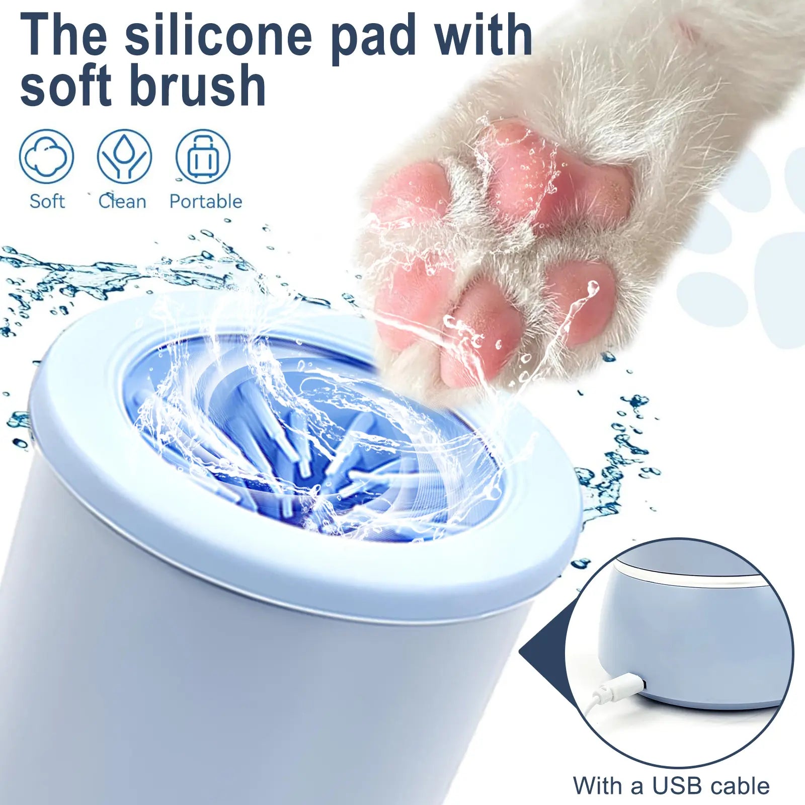 Electric Dog Paw Cleaner & Massager Portable USB Rechargeable Paw Washing Cup for Small to Medium Dogs ABS Silicone Bristles 1500Mah Battery Easy One-Button Operation Pet Grooming Tool