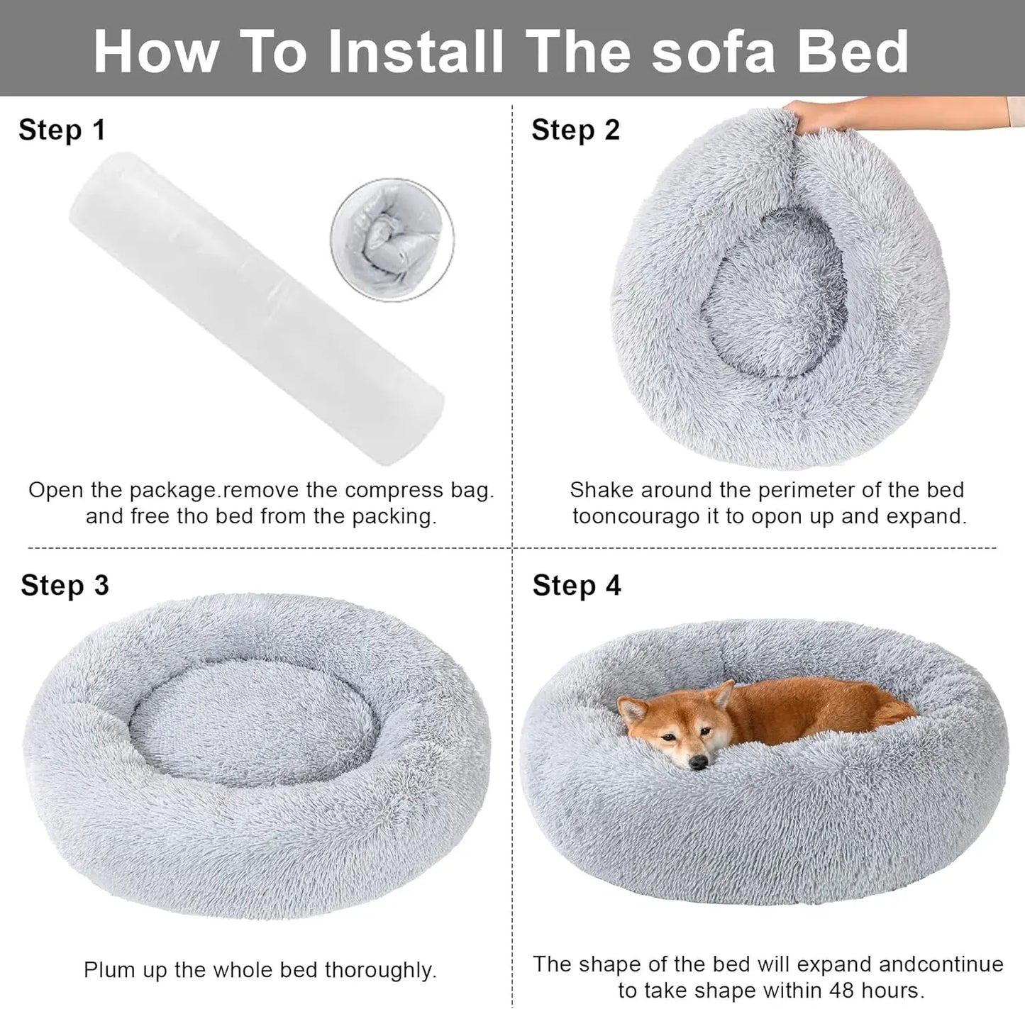 Calming Donut Dog Bed – Plush Anti-Anxiety Cuddler (32”) Kimpets