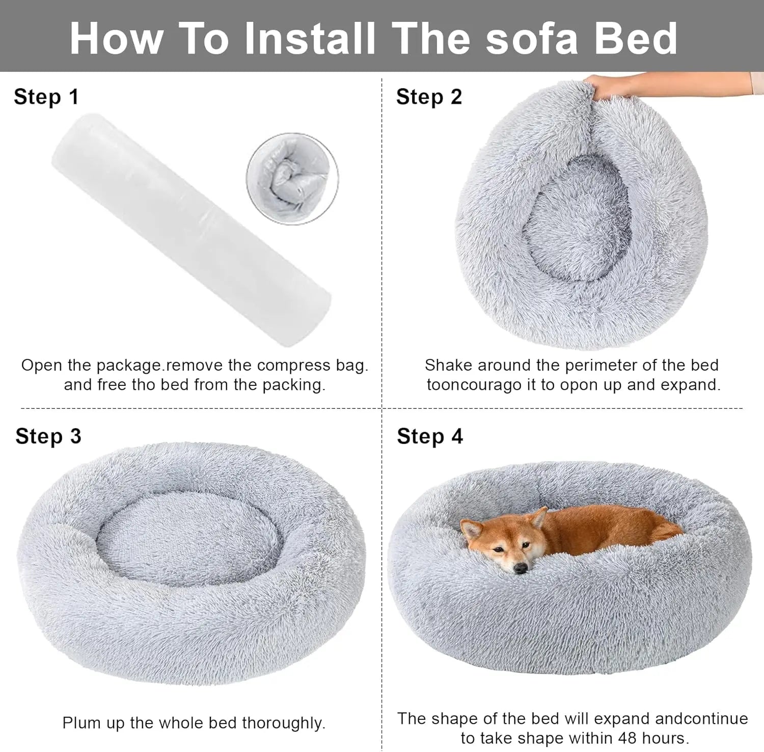 Calming Donut Dog Bed – Plush Anti-Anxiety Cuddler (32”) Kimpets