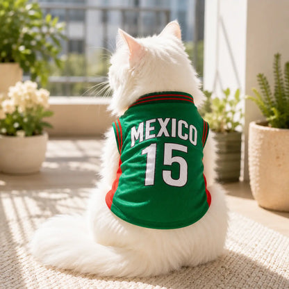 Mexico 15 Pet Jersey Shirt for Small Medium Dogs and Cats, Breathable Mesh Soccer Style Pet Vest, Sleeveless Puppy Sports Outfit, Cute Lightweight Dog Cat Clothes for Daily Wear, Outdoor Walks, Photos and Parties