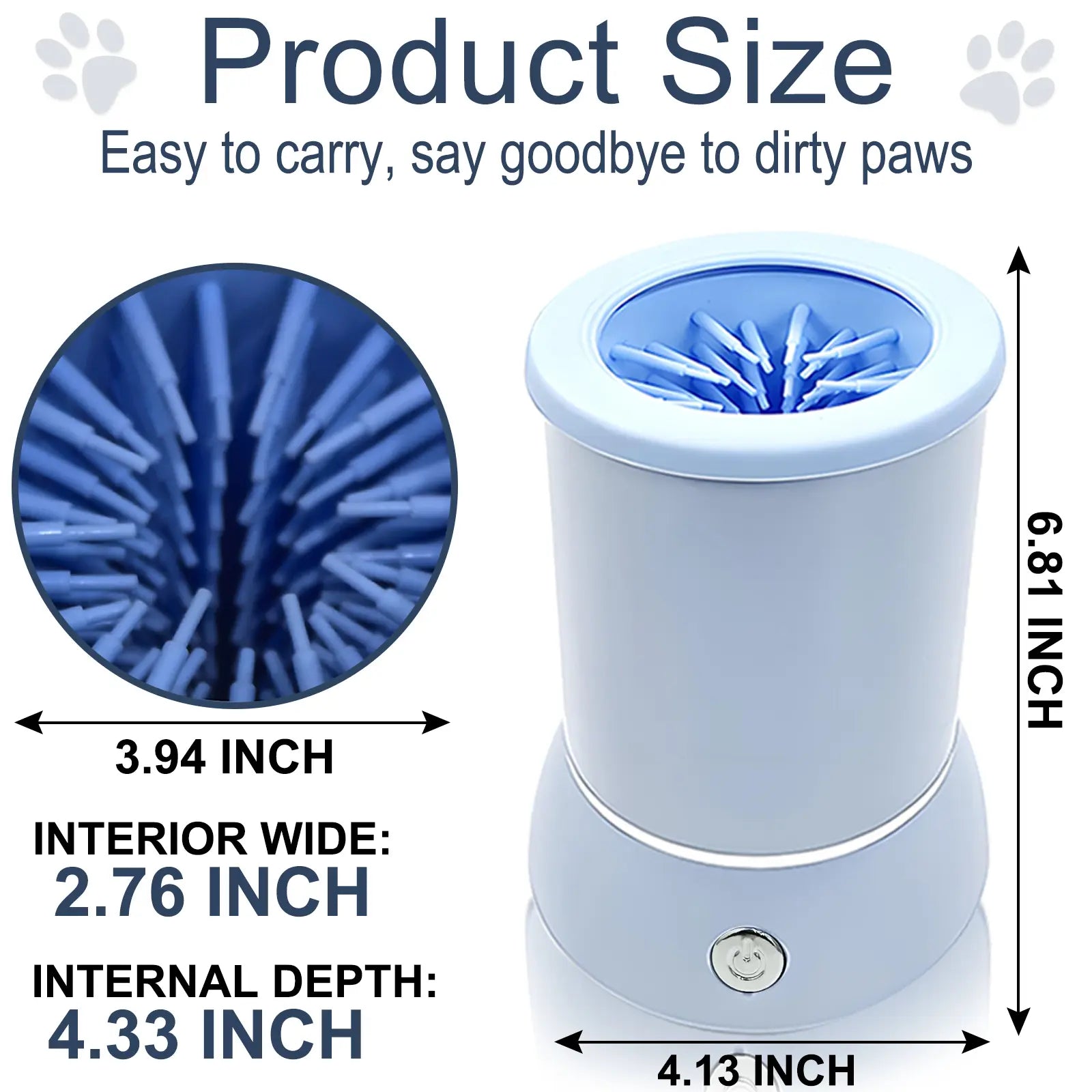 Electric Dog Paw Cleaner & Massager Portable USB Rechargeable Paw Washing Cup for Small to Medium Dogs ABS Silicone Bristles 1500Mah Battery Easy One-Button Operation Pet Grooming Tool