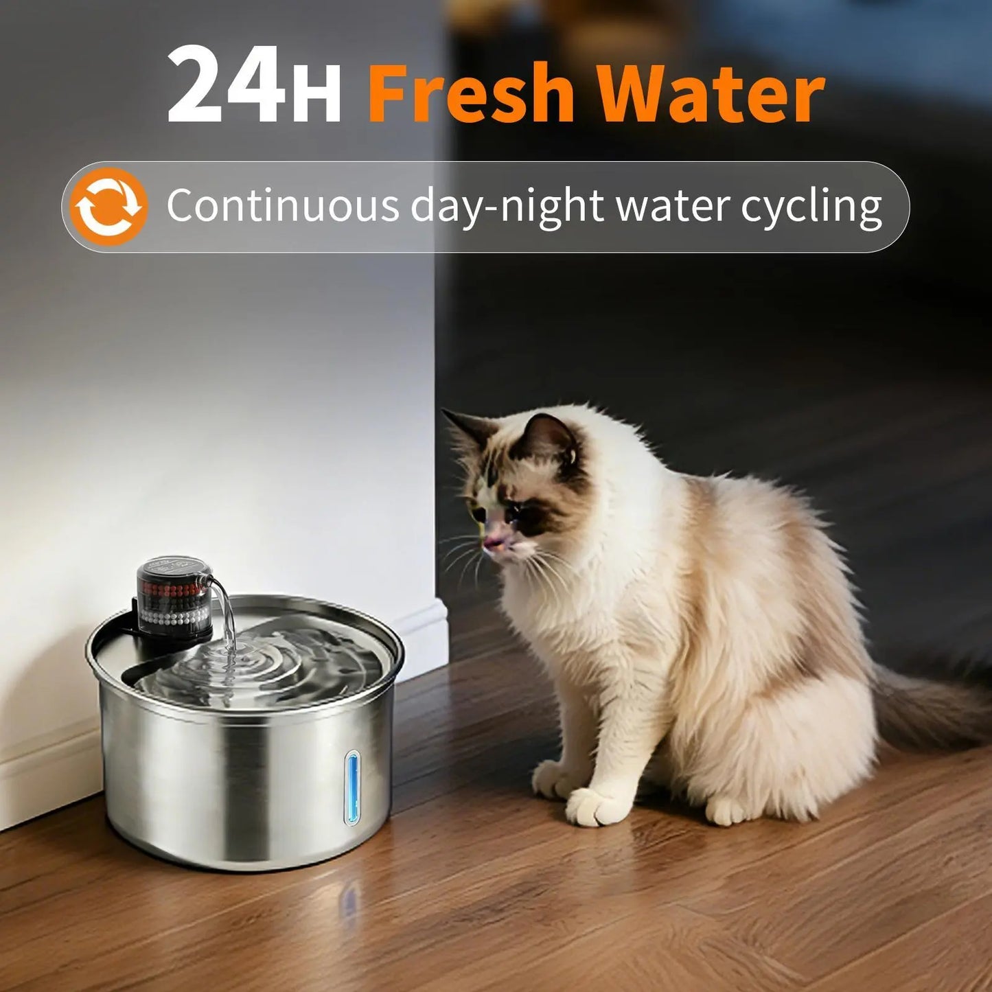 【Furlyn】Stainless Steel Cat Water Fountain Automatic Drinking Fountain, Quiet Circulating Water Bowl, Dishwasher Safe, Indoor Pet Fountain for Hydrated Healthy Cats (Stainless Steel, 3.2L Corded) Cat Water Fountain Multi-Pet