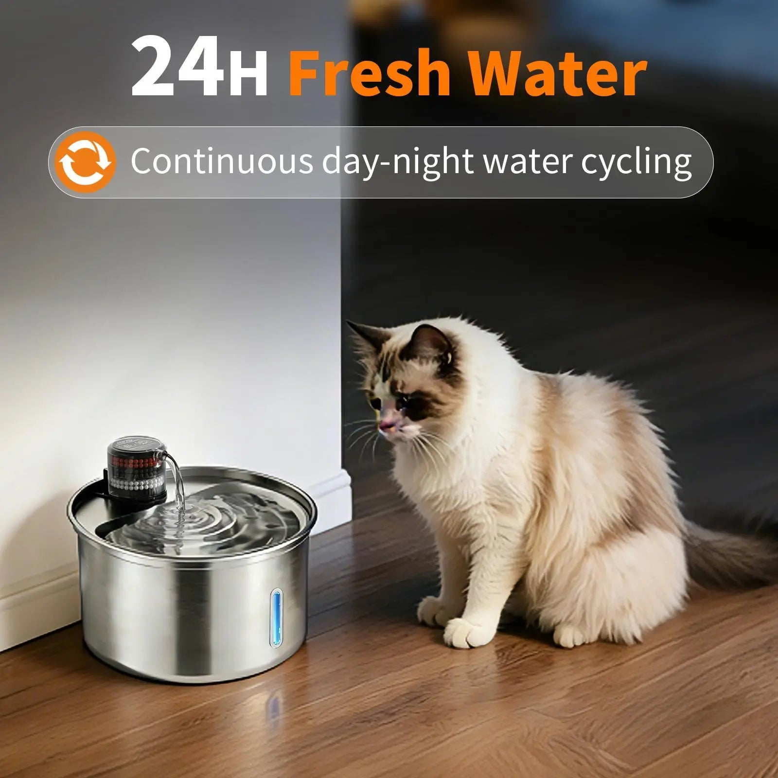 【Furlyn】Stainless Steel Cat Water Fountain Automatic Drinking Fountain, Quiet Circulating Water Bowl, Dishwasher Safe, Indoor Pet Fountain for Hydrated Healthy Cats (Stainless Steel, 3.2L Corded) Cat Water Fountain Multi-Pet