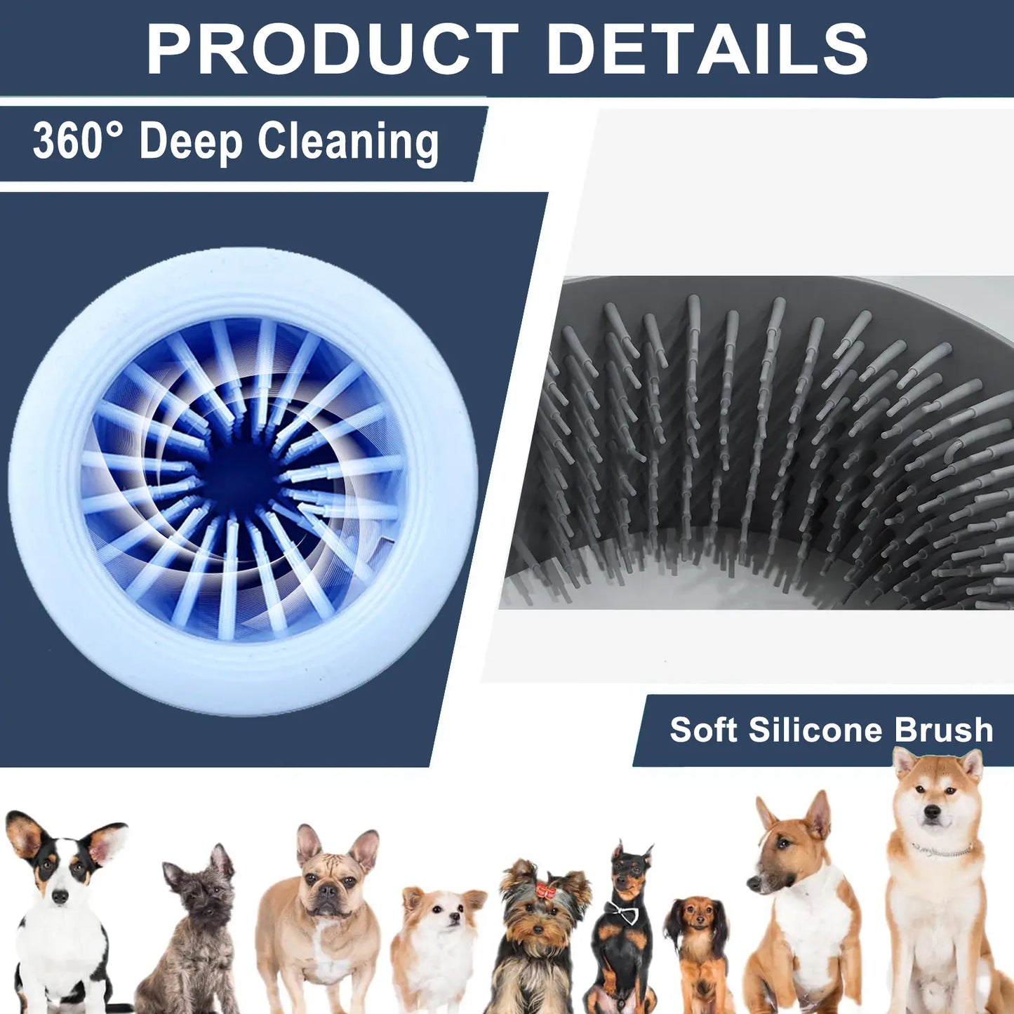 Electric Dog Paw Cleaner & Massager Portable USB Rechargeable Paw Washing Cup for Small to Medium Dogs ABS Silicone Bristles 1500Mah Battery Easy One-Button Operation Pet Grooming Tool