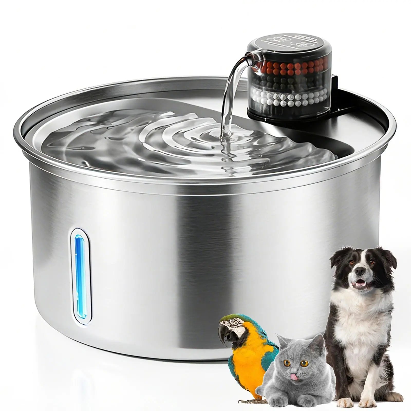【Furlyn】Stainless Steel Cat Water Fountain Automatic Drinking Fountain, Quiet Circulating Water Bowl, Dishwasher Safe, Indoor Pet Fountain for Hydrated Healthy Cats (Stainless Steel, 3.2L Corded) Cat Water Fountain Multi-Pet