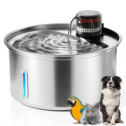 【Furlyn】Stainless Steel Cat Water Fountain Automatic Drinking Fountain, Quiet Circulating Water Bowl, Dishwasher Safe, Indoor Pet Fountain for Hydrated Healthy Cats (Stainless Steel, 3.2L Corded) Cat Water Fountain Multi-Pet