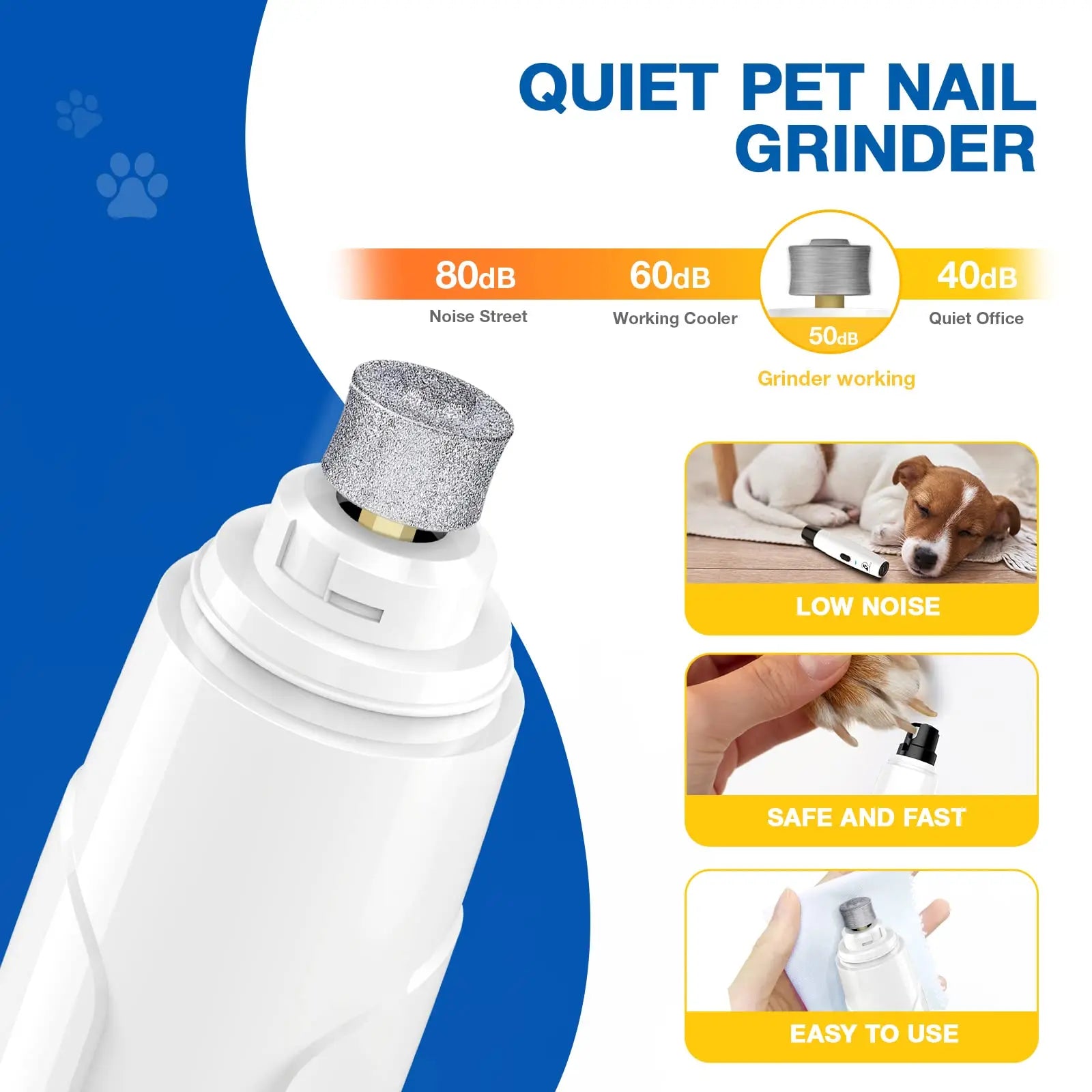 Pet Nail Grinder for Dogs - Upgraded Dog Nail Trimmers Super Quiet, 2 Speeds, Rechargeable, 2 Grinding Wheels for Small Large Dogs & Cats