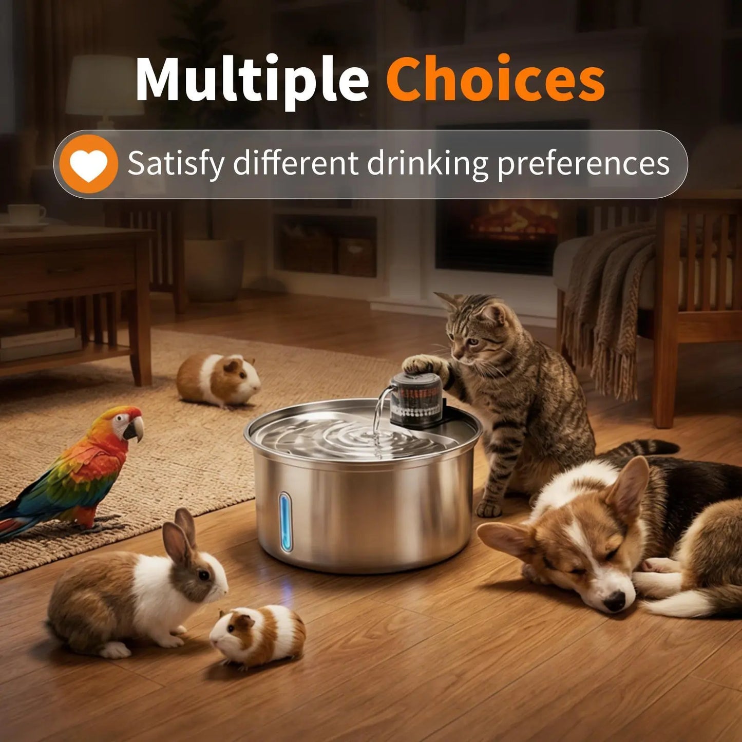 【Furlyn】Stainless Steel Cat Water Fountain Automatic Drinking Fountain, Quiet Circulating Water Bowl, Dishwasher Safe, Indoor Pet Fountain for Hydrated Healthy Cats (Stainless Steel, 3.2L Corded) Cat Water Fountain Multi-Pet