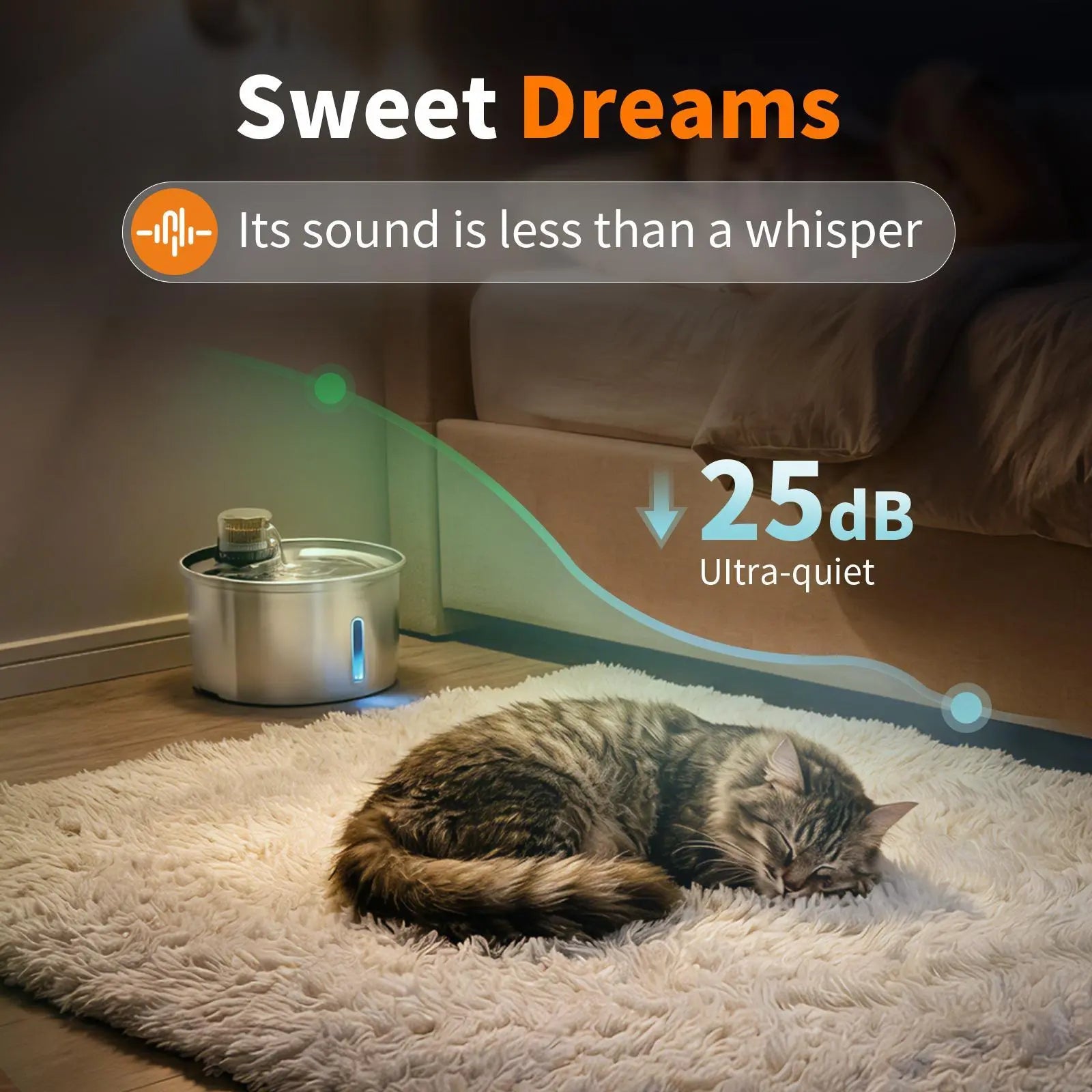 【Furlyn】Stainless Steel Cat Water Fountain Automatic Drinking Fountain, Quiet Circulating Water Bowl, Dishwasher Safe, Indoor Pet Fountain for Hydrated Healthy Cats (Stainless Steel, 3.2L Corded) Cat Water Fountain Multi-Pet