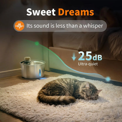 【Furlyn】Stainless Steel Cat Water Fountain Automatic Drinking Fountain, Quiet Circulating Water Bowl, Dishwasher Safe, Indoor Pet Fountain for Hydrated Healthy Cats (Stainless Steel, 3.2L Corded) Cat Water Fountain Multi-Pet