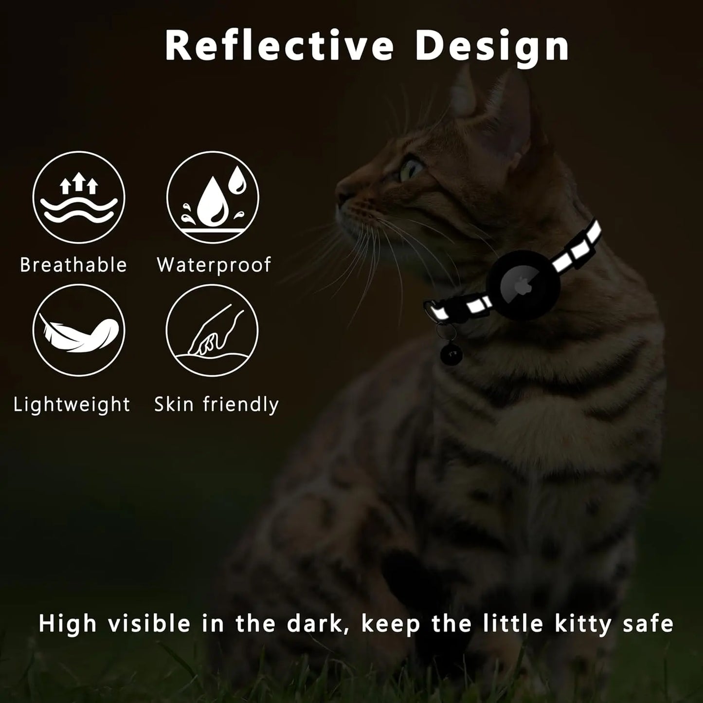 EVERBETTERUS Cat Collar with Air Tag Holder, Reflective Kitten Collar with Bell, Breakaway Airtag Cat Collar GPS Tracker for Cats 0.4’’ Width Adjustable Safe Kitty Collar, Black