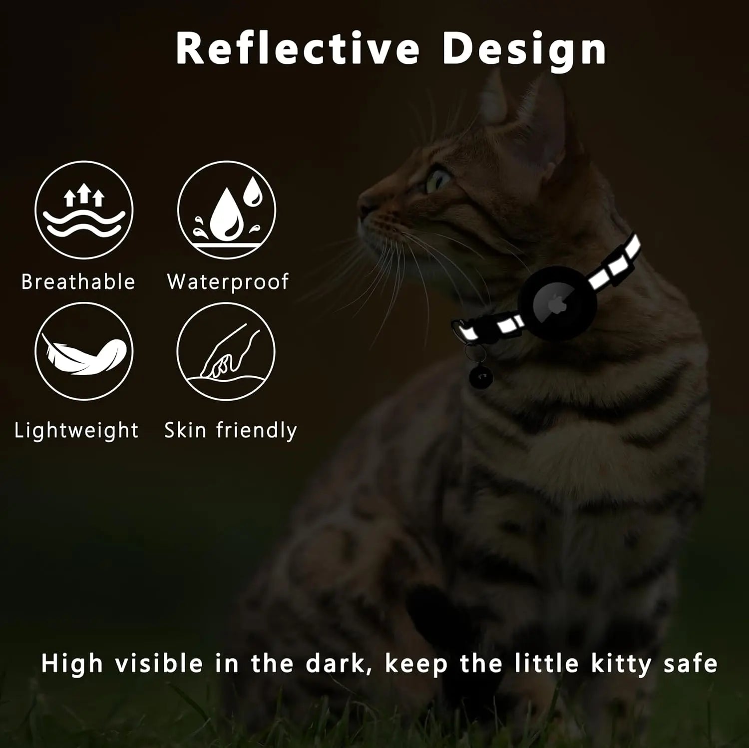 EVERBETTERUS Cat Collar with Air Tag Holder, Reflective Kitten Collar with Bell, Breakaway Airtag Cat Collar GPS Tracker for Cats 0.4’’ Width Adjustable Safe Kitty Collar, Black