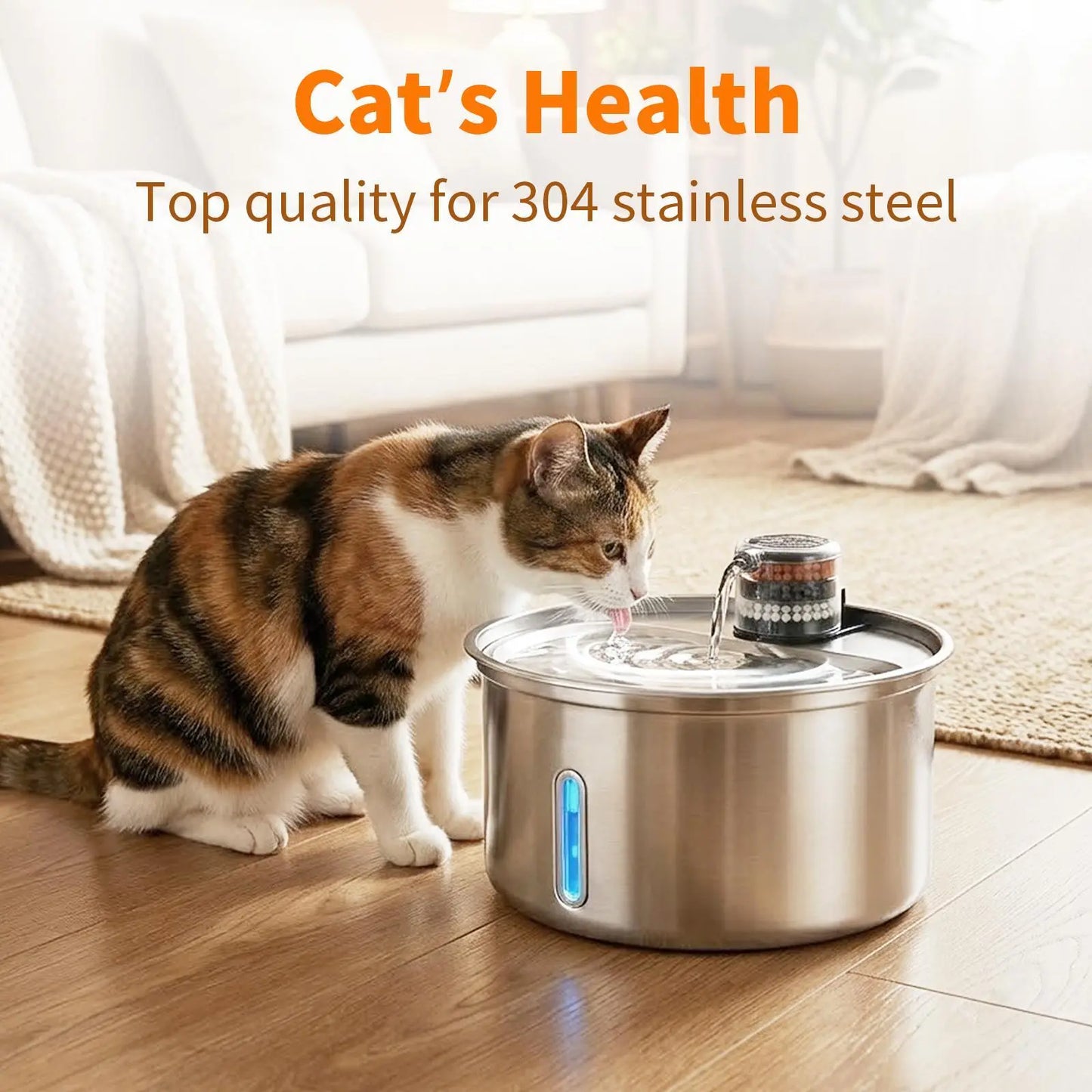 【Furlyn】Stainless Steel Cat Water Fountain Automatic Drinking Fountain, Quiet Circulating Water Bowl, Dishwasher Safe, Indoor Pet Fountain for Hydrated Healthy Cats (Stainless Steel, 3.2L Corded) Cat Water Fountain Multi-Pet