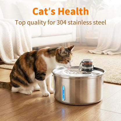 【Furlyn】Stainless Steel Cat Water Fountain Automatic Drinking Fountain, Quiet Circulating Water Bowl, Dishwasher Safe, Indoor Pet Fountain for Hydrated Healthy Cats (Stainless Steel, 3.2L Corded) Cat Water Fountain Multi-Pet