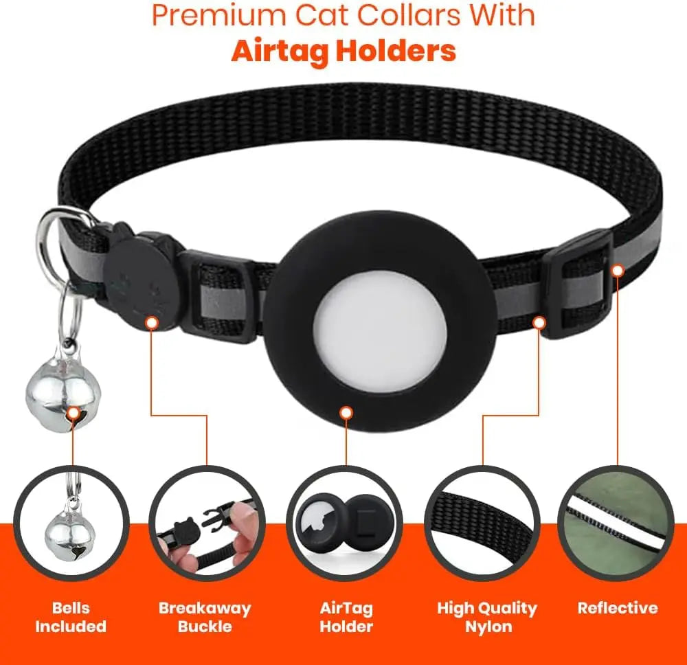 EVERBETTERUS Cat Collar with Air Tag Holder, Reflective Kitten Collar with Bell, Breakaway Airtag Cat Collar GPS Tracker for Cats 0.4’’ Width Adjustable Safe Kitty Collar, Black
