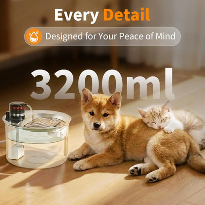【Furlyn】Stainless Steel Cat Water Fountain Automatic Drinking Fountain, Quiet Circulating Water Bowl, Dishwasher Safe, Indoor Pet Fountain for Hydrated Healthy Cats (Stainless Steel, 3.2L Corded) Cat Water Fountain Multi-Pet