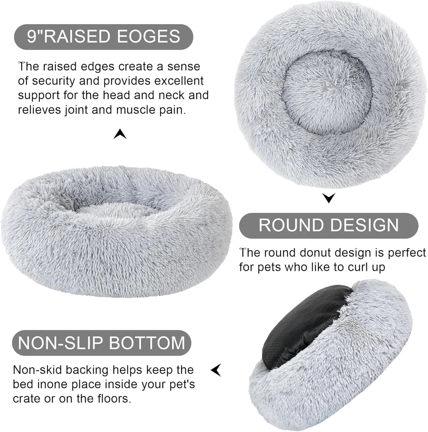 Calming Donut Dog Bed – Plush Anti-Anxiety Cuddler (32”) Kimpets