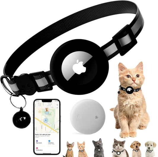 EVERBETTERUS Cat Collar with Air Tag Holder, Reflective Kitten Collar with Bell, Breakaway Airtag Cat Collar GPS Tracker for Cats 0.4’’ Width Adjustable Safe Kitty Collar, Black