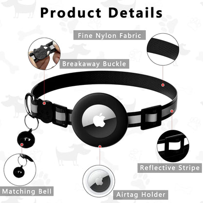 EVERBETTERUS Cat Collar with Air Tag Holder, Reflective Kitten Collar with Bell, Breakaway Airtag Cat Collar GPS Tracker for Cats 0.4’’ Width Adjustable Safe Kitty Collar, Black